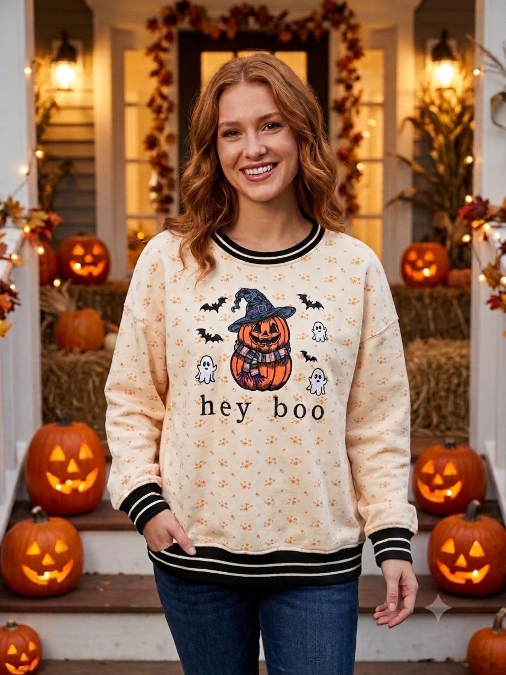 Simply Southern Cream 'Hey Boo' Pumpkin Graphic Sweatshirt